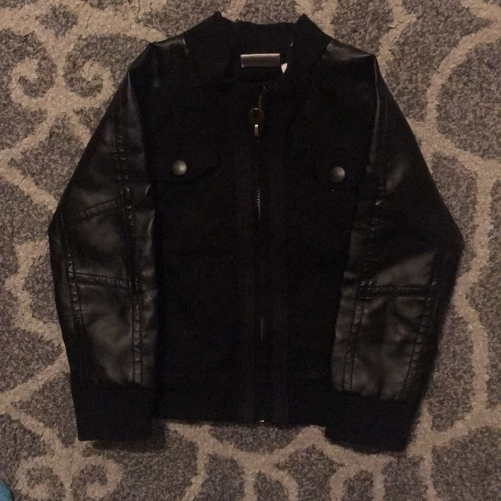 Black leather denim jacket